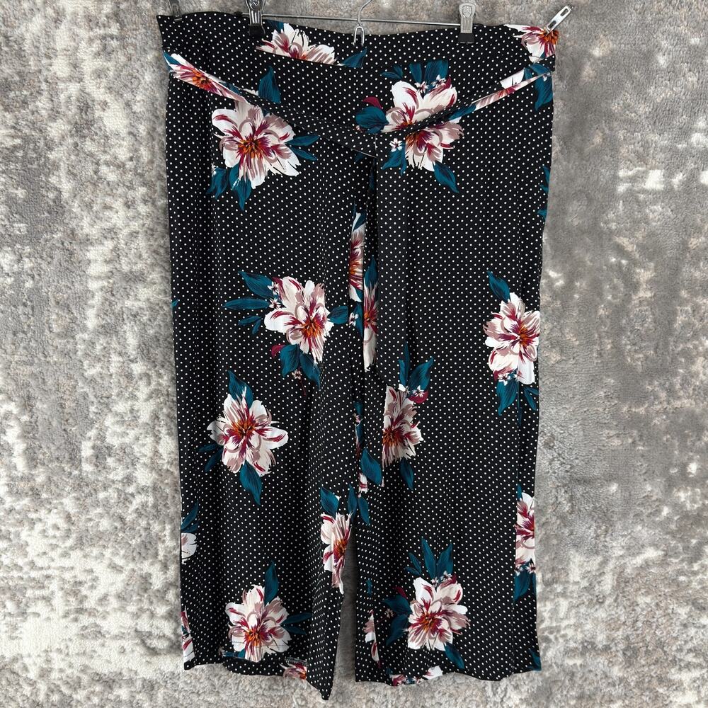 Primark Black Polka Dot & Floral Cropped Wide-Leg Pants